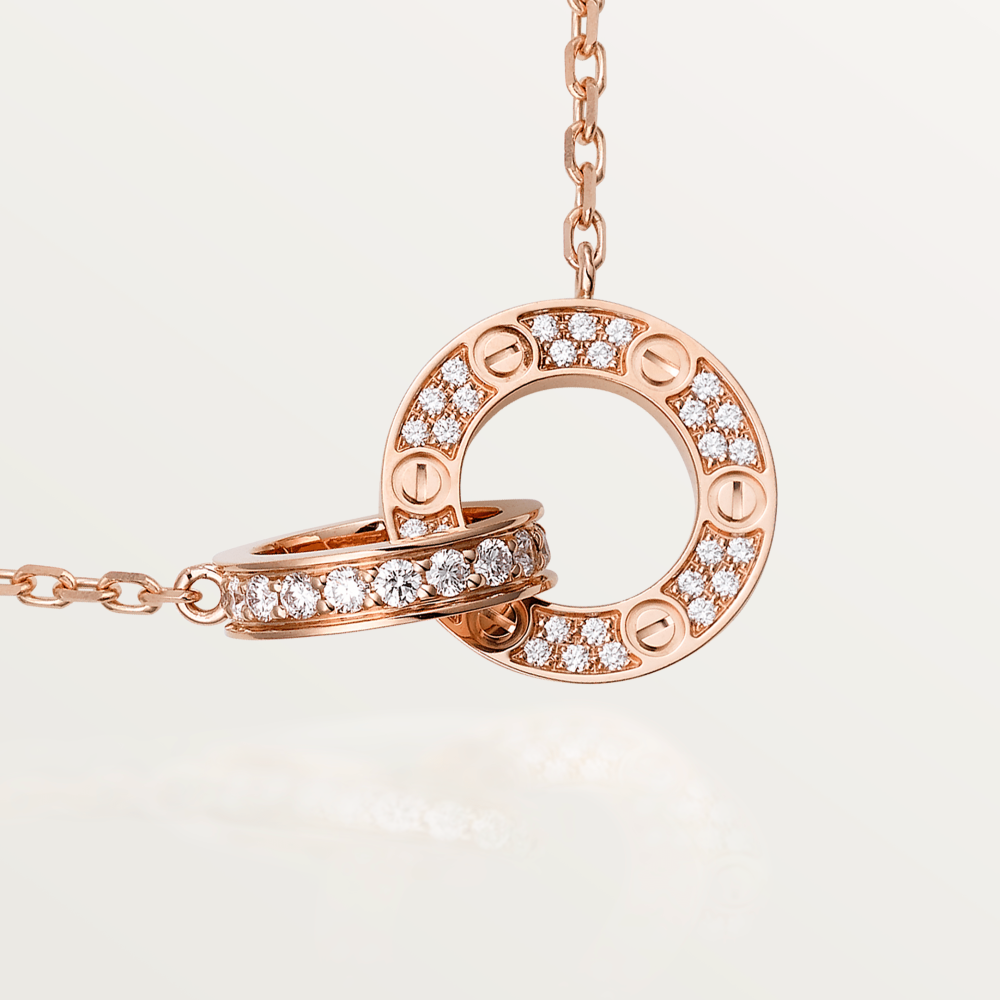[Clara Jewels]LOVE 7.6MM NECKLACE ROSE GOLD AND SILVER  FULL DIAMOND