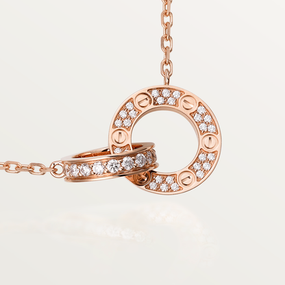 [Clara Jewels]LOVE 7.6MM NECKLACE ROSE GOLD AND SILVER  FULL DIAMOND
