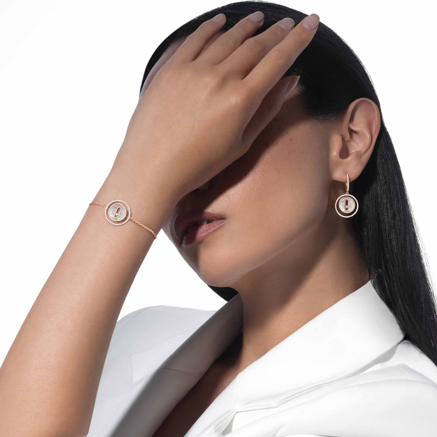 [Clara Jewely]LUCKY MOVE WHITE MOTHER OF PEARL PINK GOLD DIAMOND BRACELET
