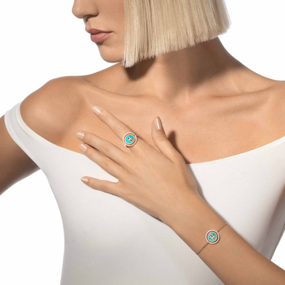 [Clara Jewely]LUCKY MOVE TURQUOISE PINK GOLD DIAMOND BRACELET