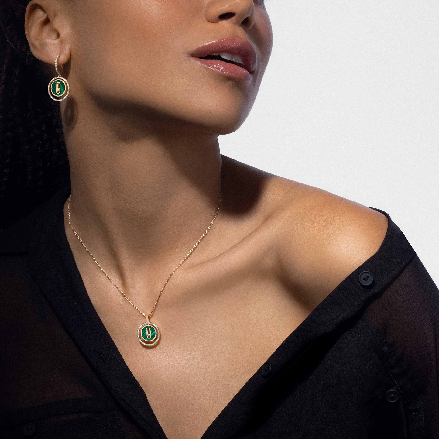 [Clara Jewely]LUCKY MOVE 1 DIAMOND MALACHITE GOLD DIAMOND NECKLACE