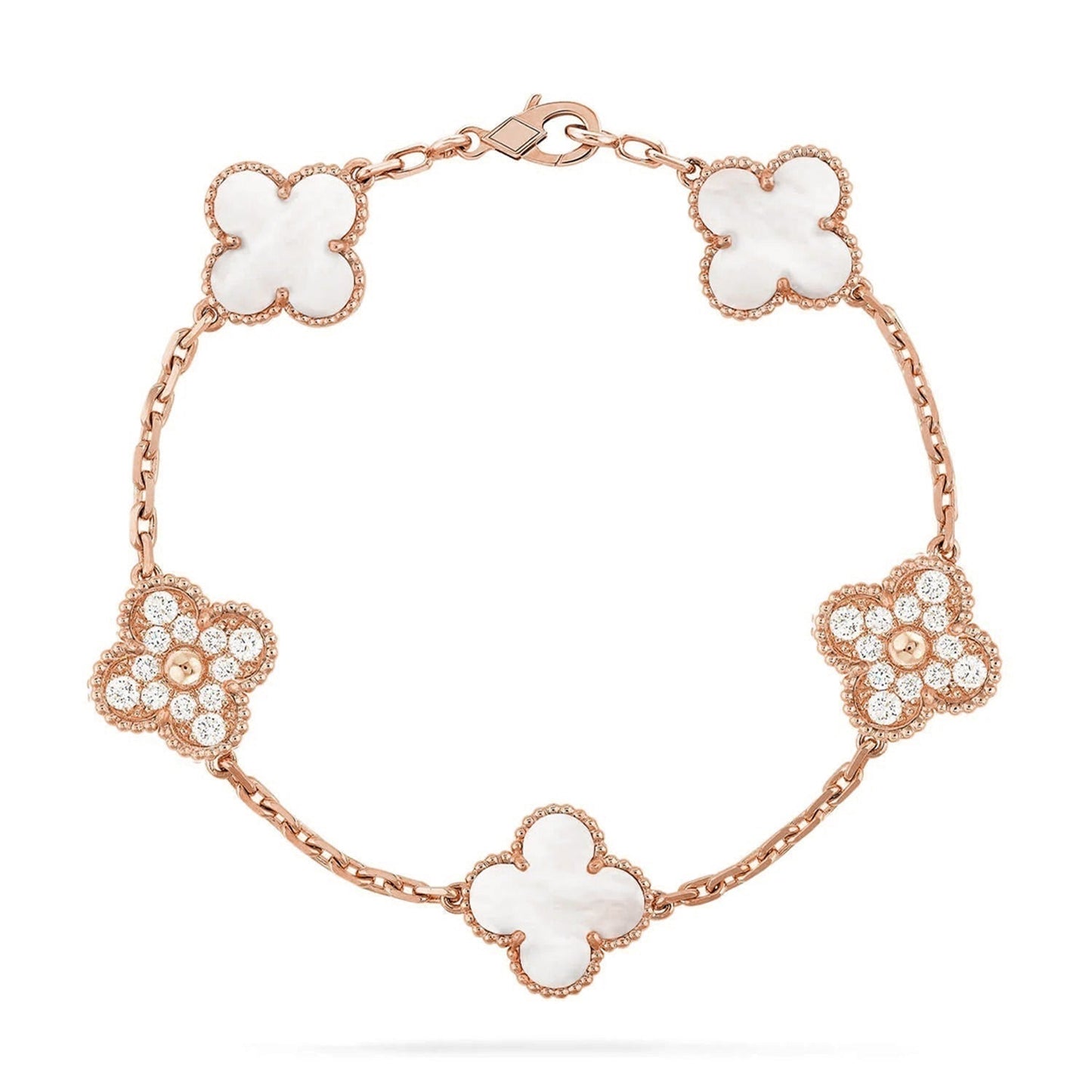 [Clara Jewels]CLOVER WHITE PEARL MOP 5 MOTIF BRACELET COLLECTION