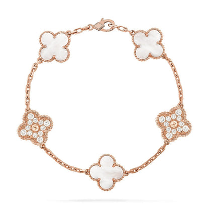 [Clara Jewels]CLOVER WHITE PEARL MOP 5 MOTIF BRACELET COLLECTION