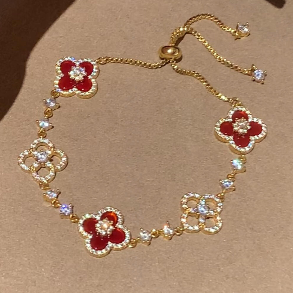 [Clara Jewels]CLOVER 5 MOTIF PINK BLUE RED WHITE BRACELET
