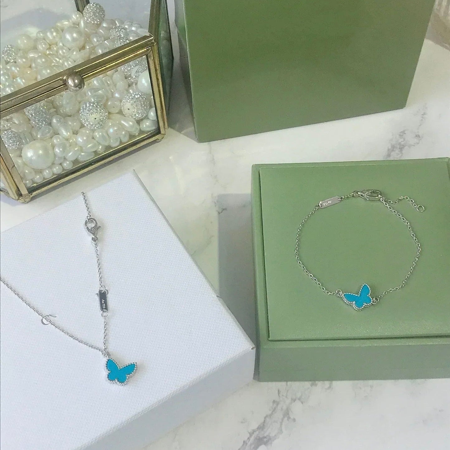 [Clara Jewels]BUTTERFLY TURQUOISE BUTTERFLY BRACELET SILVER