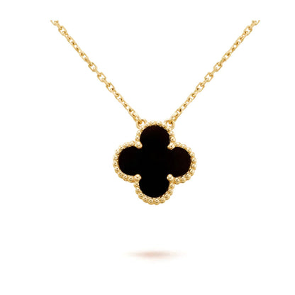 [Clara Jewels]CLOVER 15MM BLACK ONYX SINGLE FLOWER NECKLACE