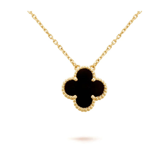 [Clara Jewels]CLOVER 15MM BLACK ONYX SINGLE FLOWER NECKLACE