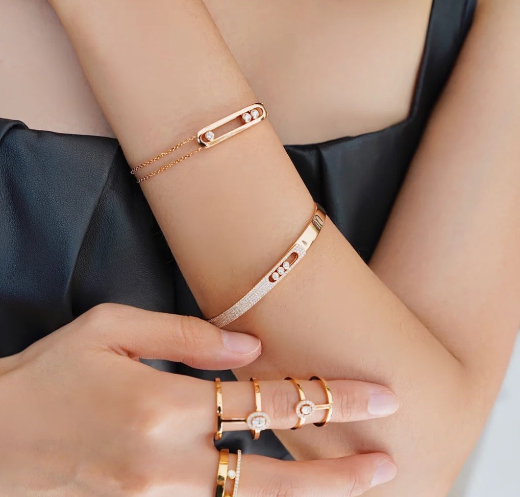[Clara Jewely]Move Noa Rose Gold Pav茅 Diamond Bangle Bracelet