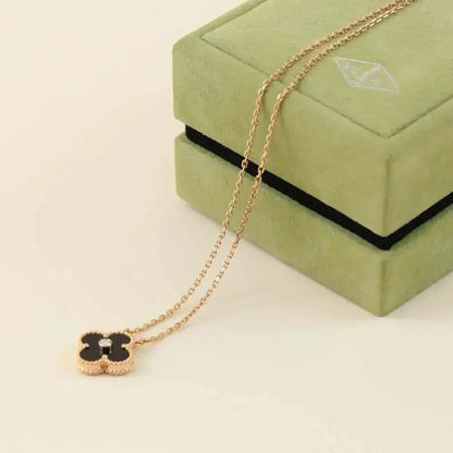 [Clara Jewels]CLOVER 15MM DIAMOND ONYX NECKLACE