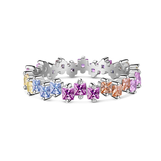 [Clara Jewels]Mixed Colorful Square Staggered Rings