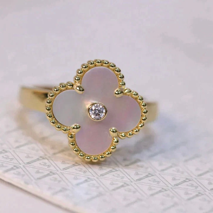 [Clara Jewels]CLOVER PINK MOP RING GOLD DIAMOND