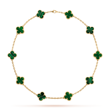[Clara Jewels]CLOVER 10 MOTIFS MALACHITE NECKLACE