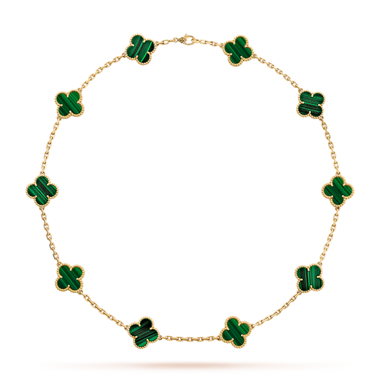 [Clara Jewels]CLOVER 10 MOTIFS MALACHITE NECKLACE