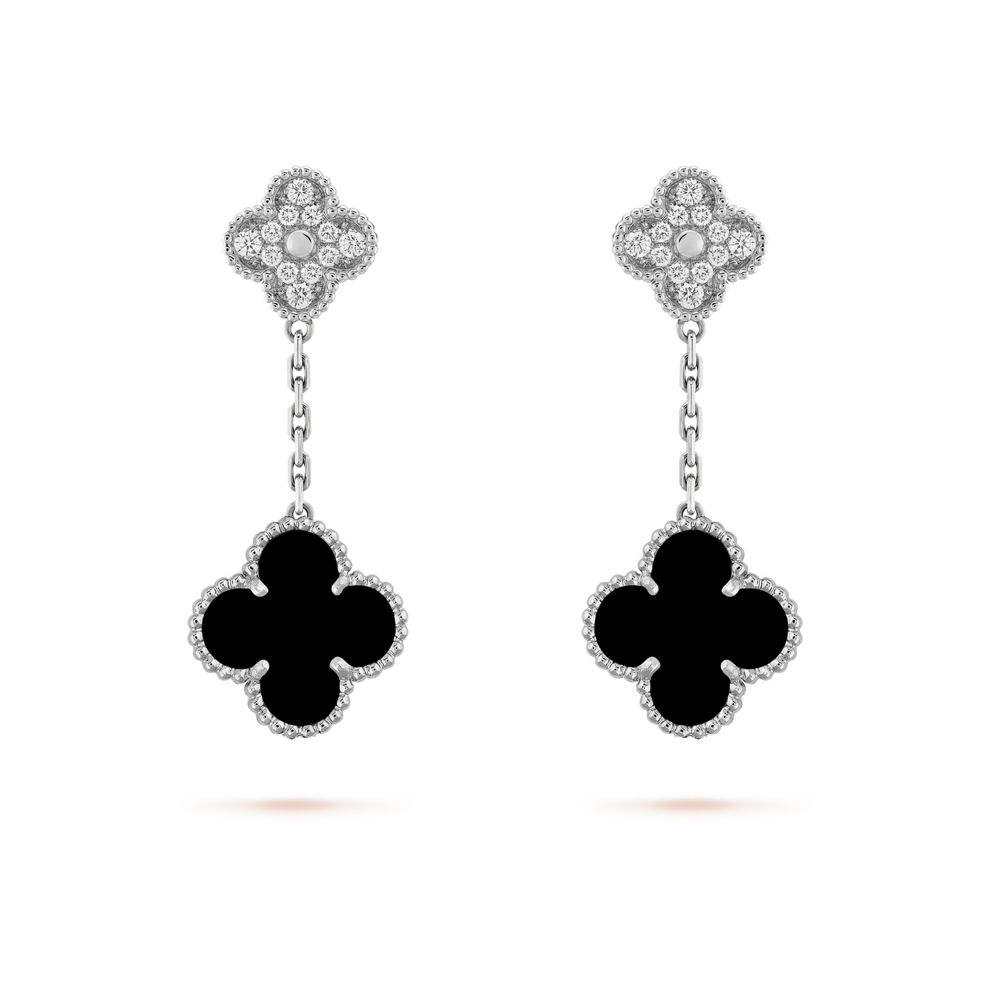 [Clara Jewels]CLOVER 2 MOTIFS  DIAMOND ONYX EARRINGS SILVER