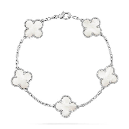 [Clara Jewels]CLOVER WHITE PEARL MOP 5 MOTIF BRACELET COLLECTION