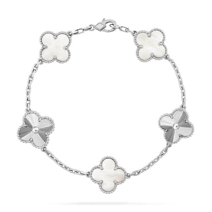 [Clara Jewels]CLOVER WHITE PEARL MOP 5 MOTIF BRACELET COLLECTION