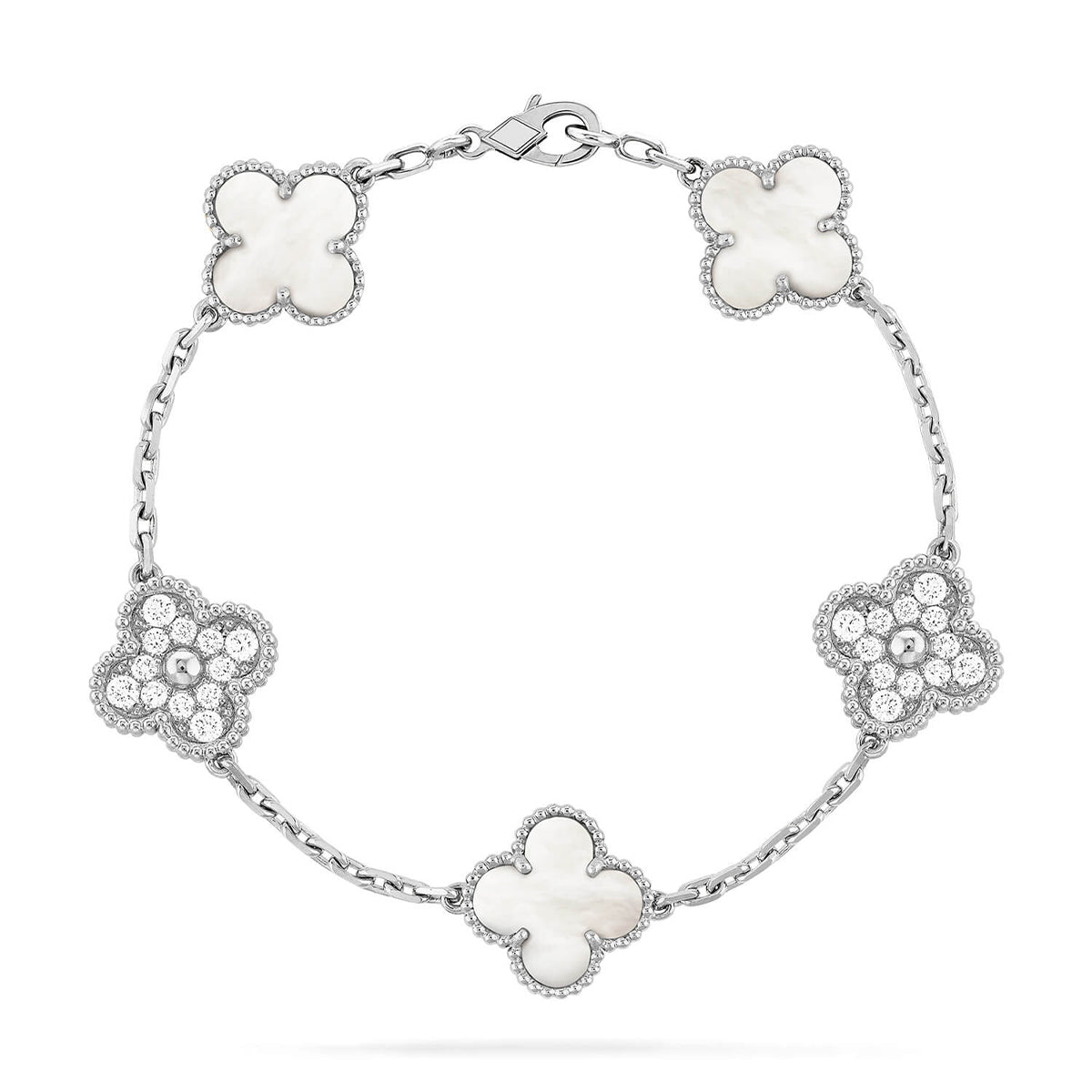 [Clara Jewels]CLOVER WHITE PEARL MOP 5 MOTIF BRACELET COLLECTION