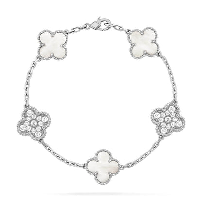 [Clara Jewels]CLOVER WHITE PEARL MOP 5 MOTIF BRACELET COLLECTION