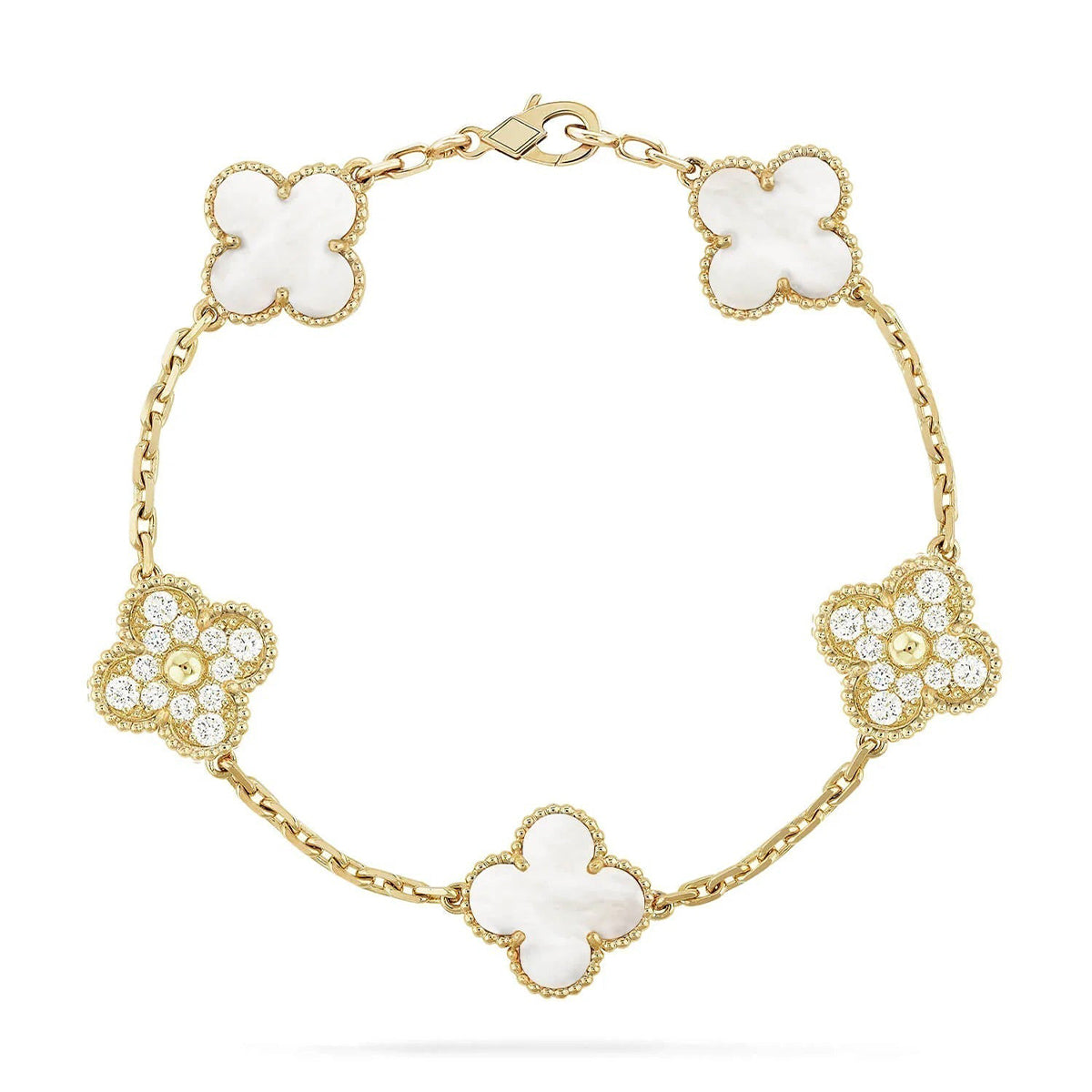 [Clara Jewels]CLOVER WHITE PEARL MOP 5 MOTIF BRACELET COLLECTION
