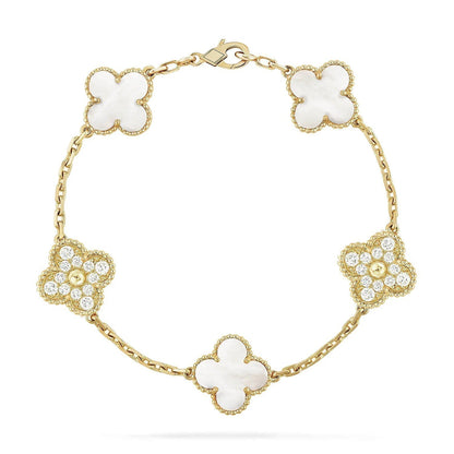 [Clara Jewels]CLOVER WHITE PEARL MOP 5 MOTIF BRACELET COLLECTION