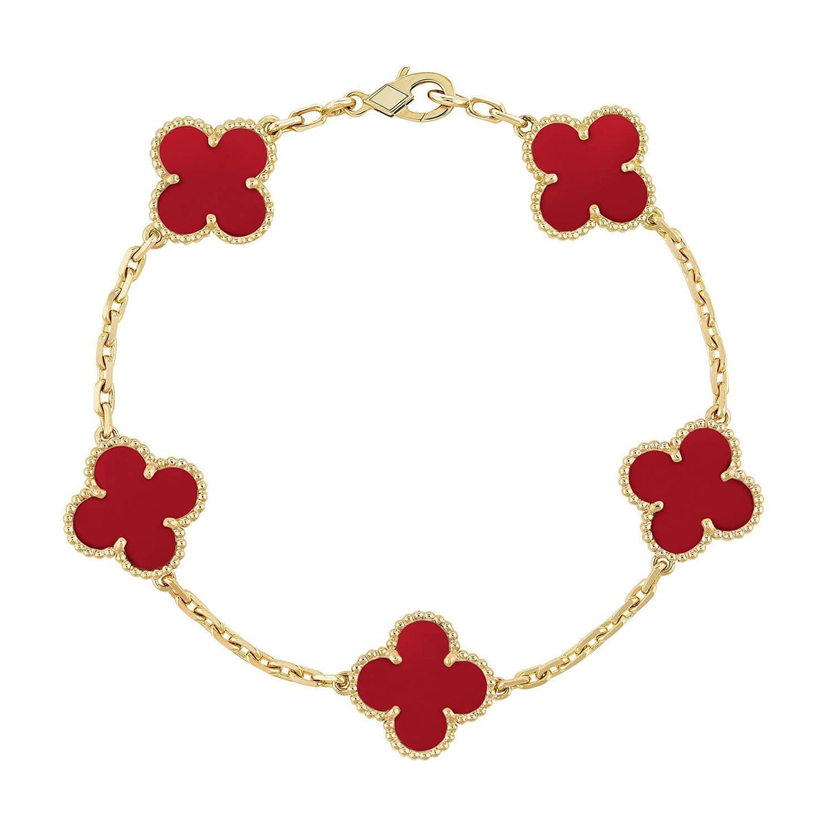 [Clara Jewels] CLOVER 5 MOTIF RED CORNELIAN BRACELET COLLECTION