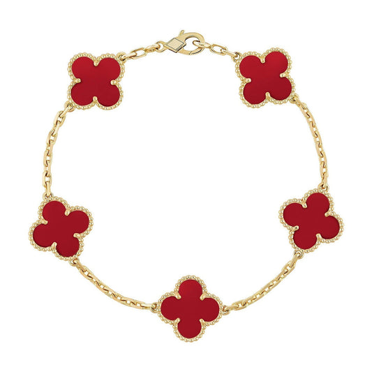 [Clara Jewels] CLOVER 5 MOTIF RED CORNELIAN BRACELET COLLECTION