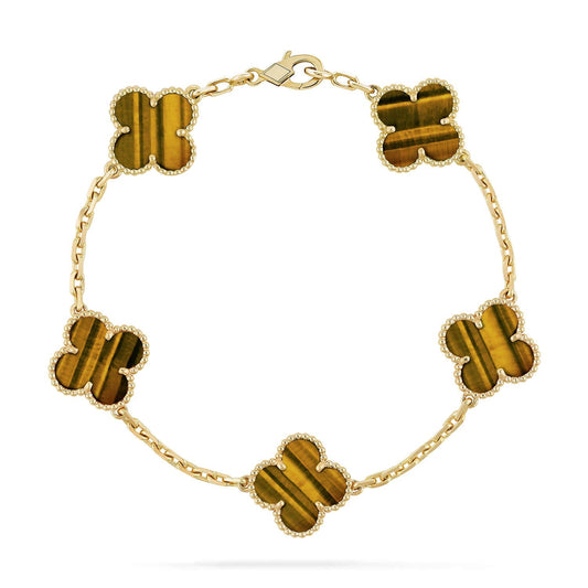 [Clara Jewels] CLOVER 5 MOTIFS TIGER EYE BRACELET COLLECTION