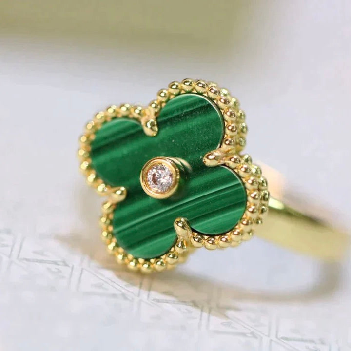 [Clara Jewels]CLOVER MALACHITE RING GOLD DIAMOND