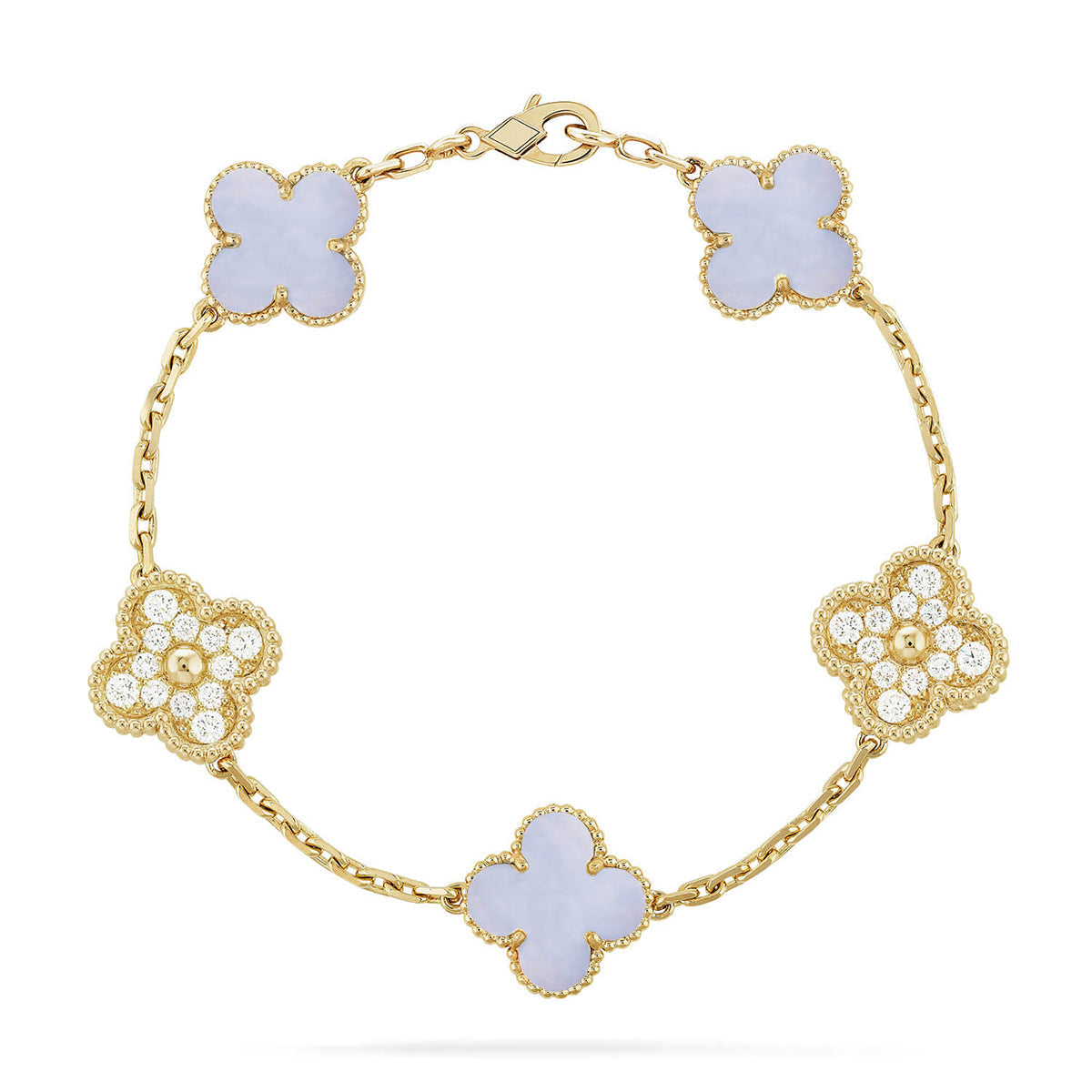 [Clara Jewels] CLOVER 5 MOTIF PURPLE CHALCEDONY BRACELET COLLECTION