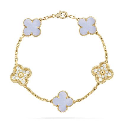 [Clara Jewels] CLOVER 5 MOTIF PURPLE CHALCEDONY BRACELET COLLECTION