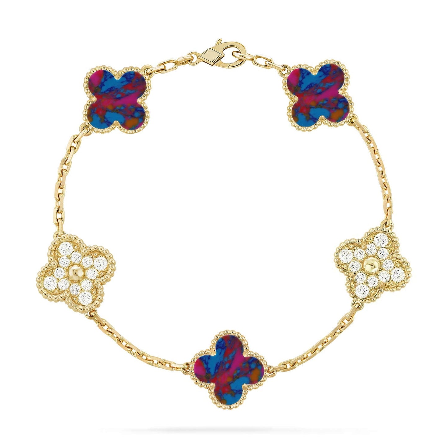 [Clara Jewels]CLOVER 5 MOTIF COLOR GEMSTONES BRACELET COLLECTION