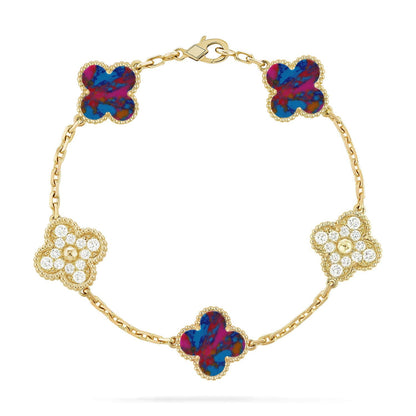 [Clara Jewels]CLOVER 5 MOTIF COLOR GEMSTONES BRACELET COLLECTION