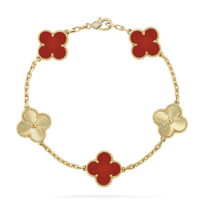[Clara Jewels] CLOVER 5 MOTIF RED CORNELIAN BRACELET COLLECTION