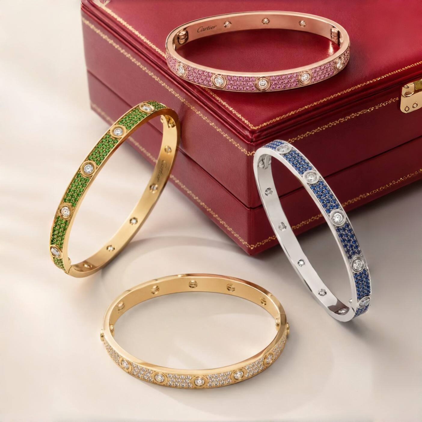 [Clara Jewels]2026 PAVE GEMSTONE LOVE BRACELET 6.1MM 10 DIAMONDS