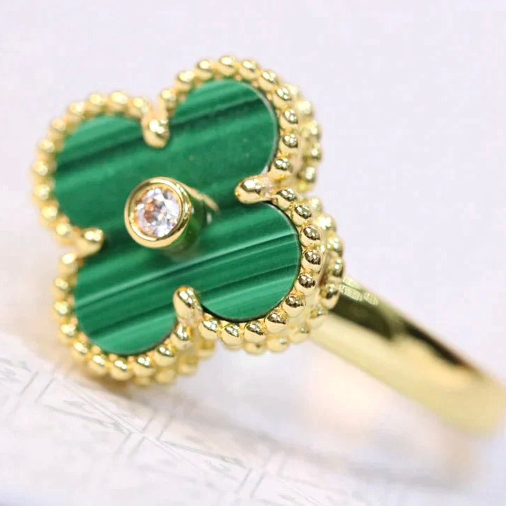 [Clara Jewels]CLOVER MALACHITE RING GOLD DIAMOND