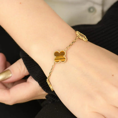 [Clara Jewels] CLOVER 5 MOTIFS TIGER EYE BRACELET COLLECTION