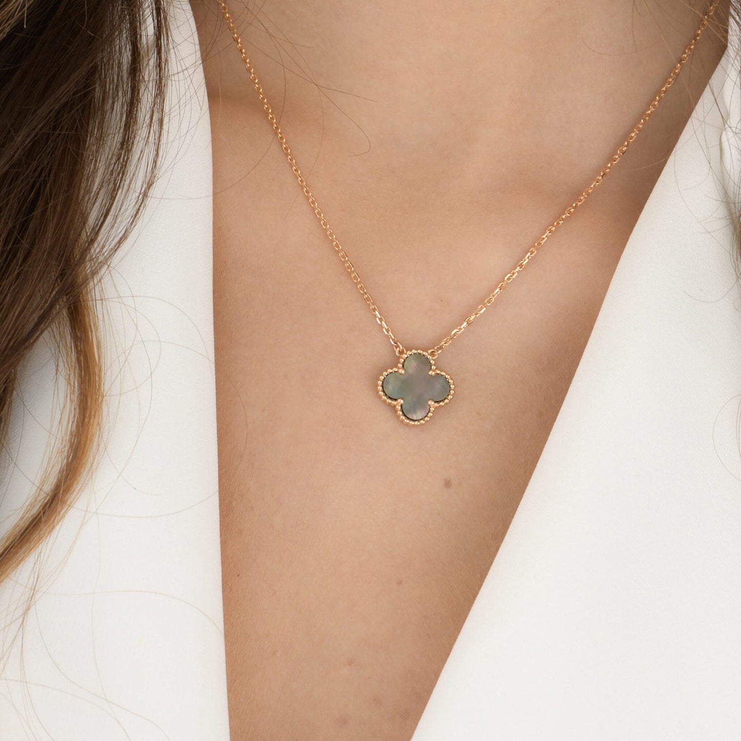 [Clara Jewels]CLOVER 15MM  GRAY MOTHER OF PEARL NECKLACE