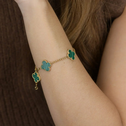 [Clara Jewels] CLOVER 5 MOTIF MALACHITE BRACELET COLLECTION
