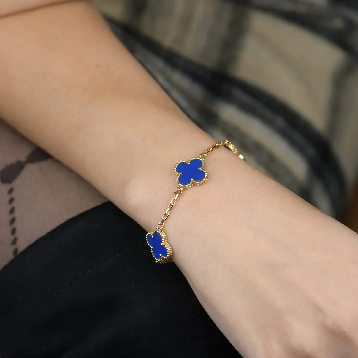 [Clara Jewels] CLOVER 5 MOTIF BLUE AGATE BRACELET COLLECTION