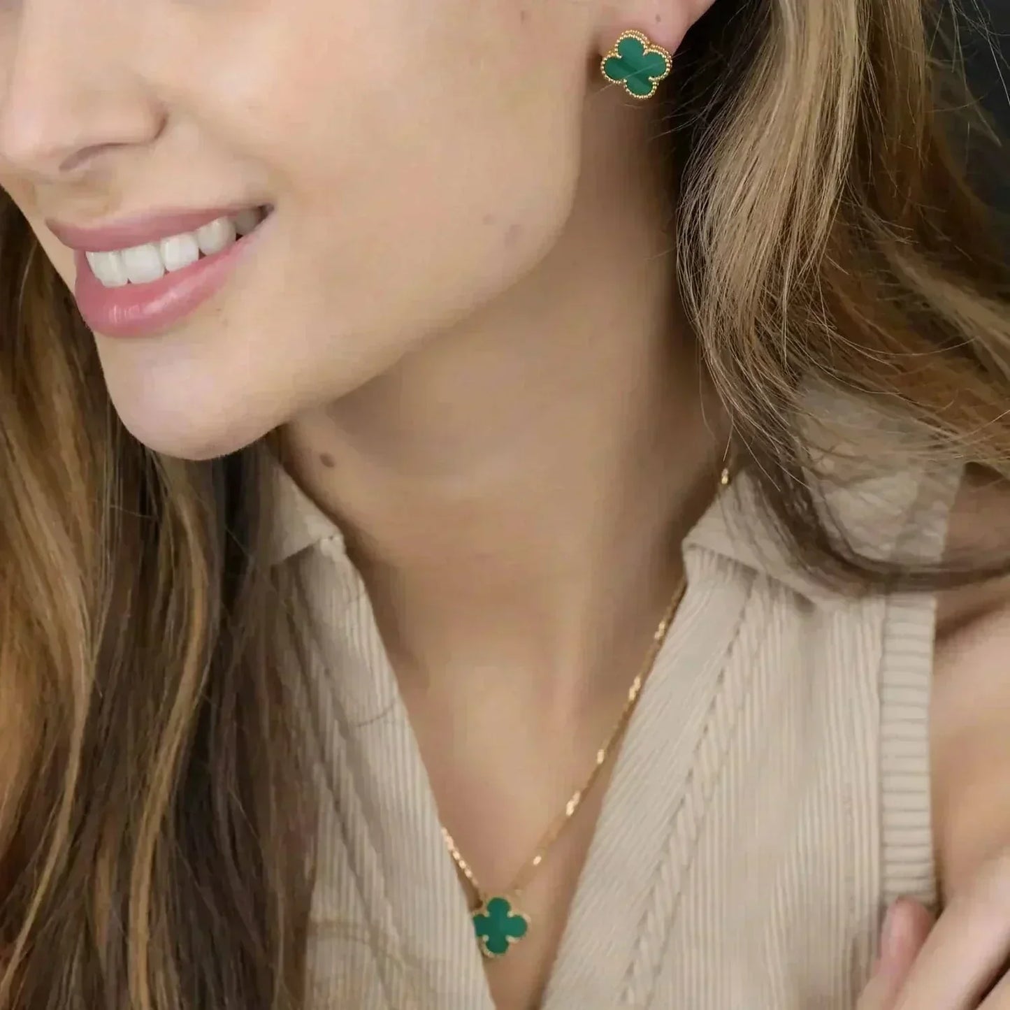 [Clara Jewels]CLOVER MINI 9.5MM MALACHITE  EARRINGS