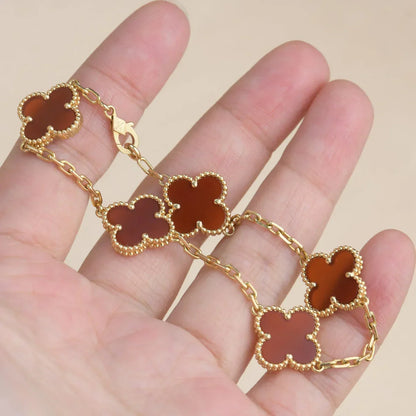[Clara Jewels] CLOVER 5 MOTIF RED CORNELIAN BRACELET COLLECTION