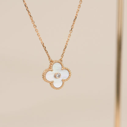 [Clara Jewels]CLOVER 15MM DIAMOND WHITE FRITILLARIA NECKLACE