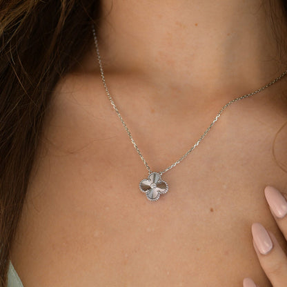 [Clara Jewels]CLOVER  15MM DIAMOND LASER NECKLACE SILVER