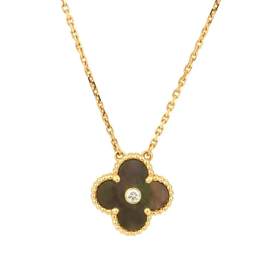 [Clara Jewels]CLOVER 15MM DIAMOND AND MOTHER-OF-GREY NECKLACE