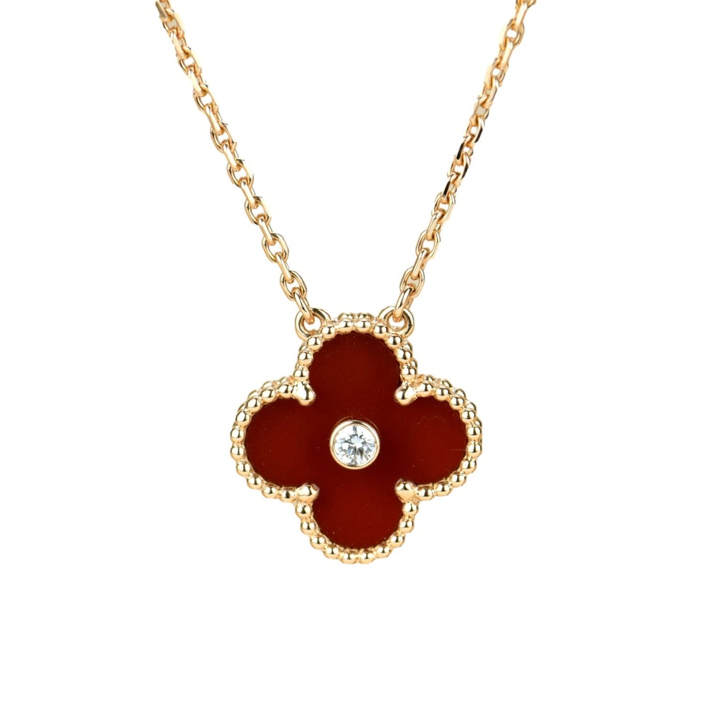 [Clara Jewels]CLOVER 15MM DIAMOND CARNELIAN NECKLACE
