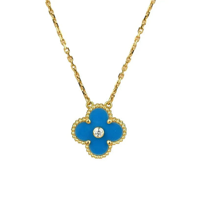 [Clara Jewels]CLOVER 15MM DIAMOND AND BLUE AGATE NECKLACE