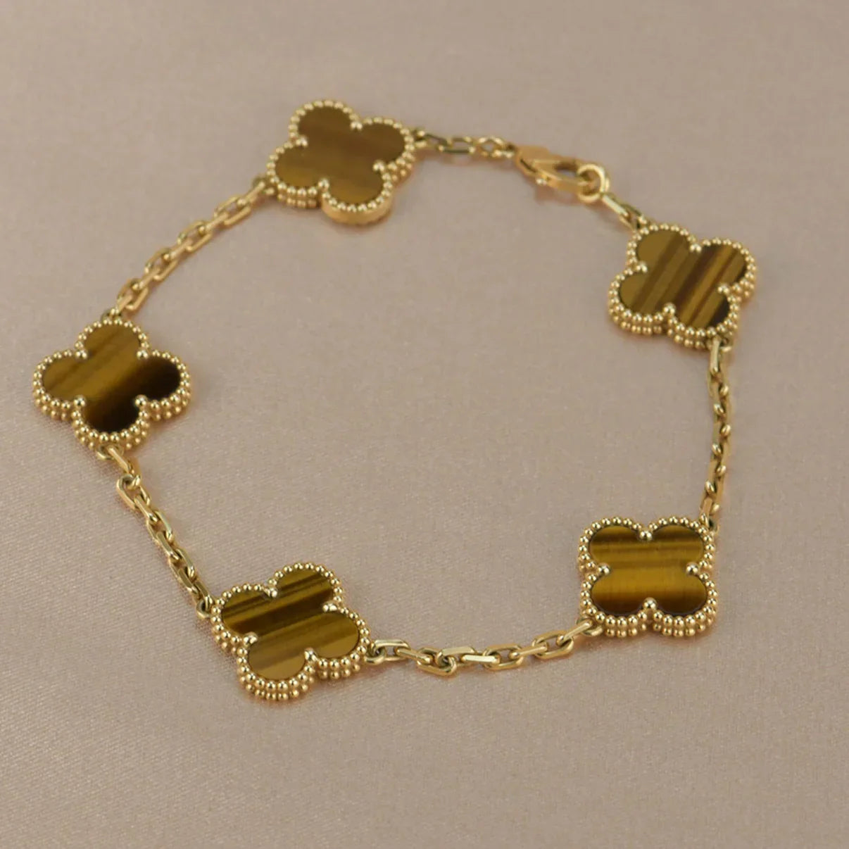 [Clara Jewels] CLOVER 5 MOTIFS TIGER EYE BRACELET COLLECTION