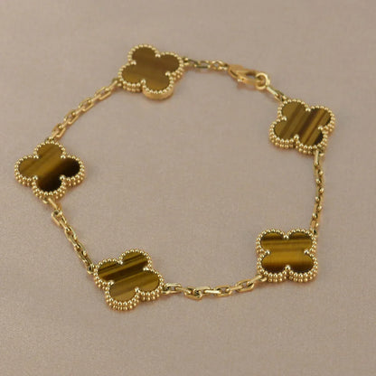 [Clara Jewels] CLOVER 5 MOTIFS TIGER EYE BRACELET COLLECTION
