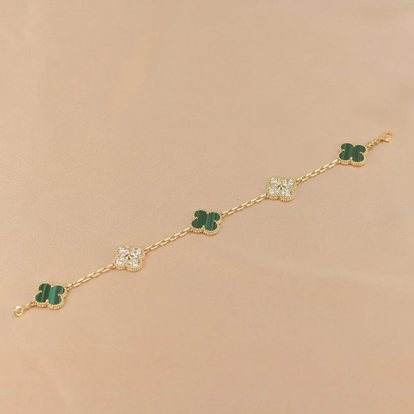 [Clara Jewels] CLOVER 5 MOTIF MALACHITE BRACELET COLLECTION