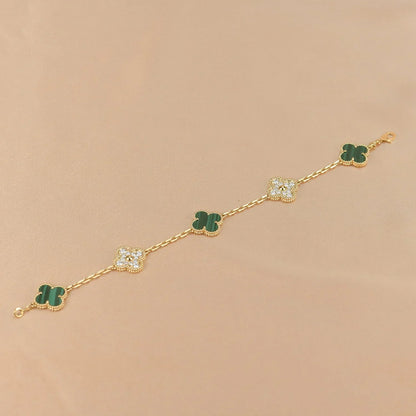 [Clara Jewels] CLOVER 5 MOTIF MALACHITE BRACELET COLLECTION